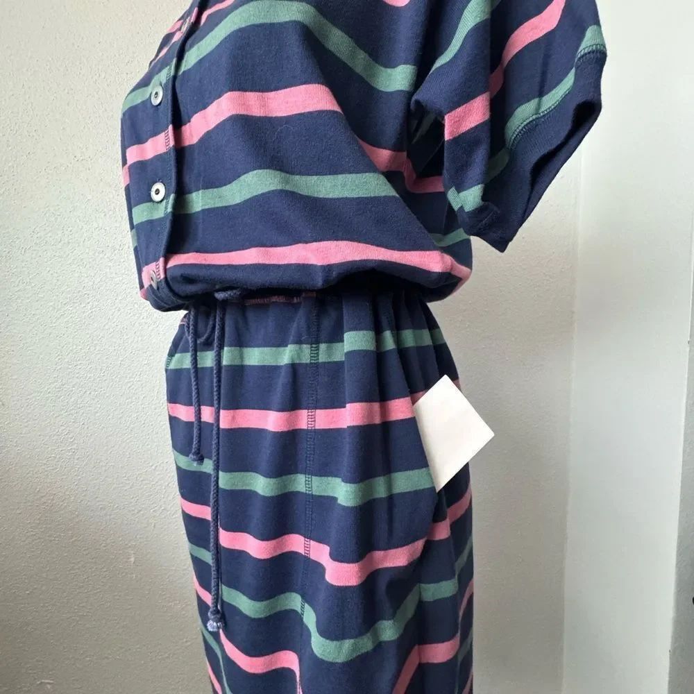 Paris Sport Club Striped Vintage Tee Shirt Dress Blue Striped SZ M - Picture 6 of 13